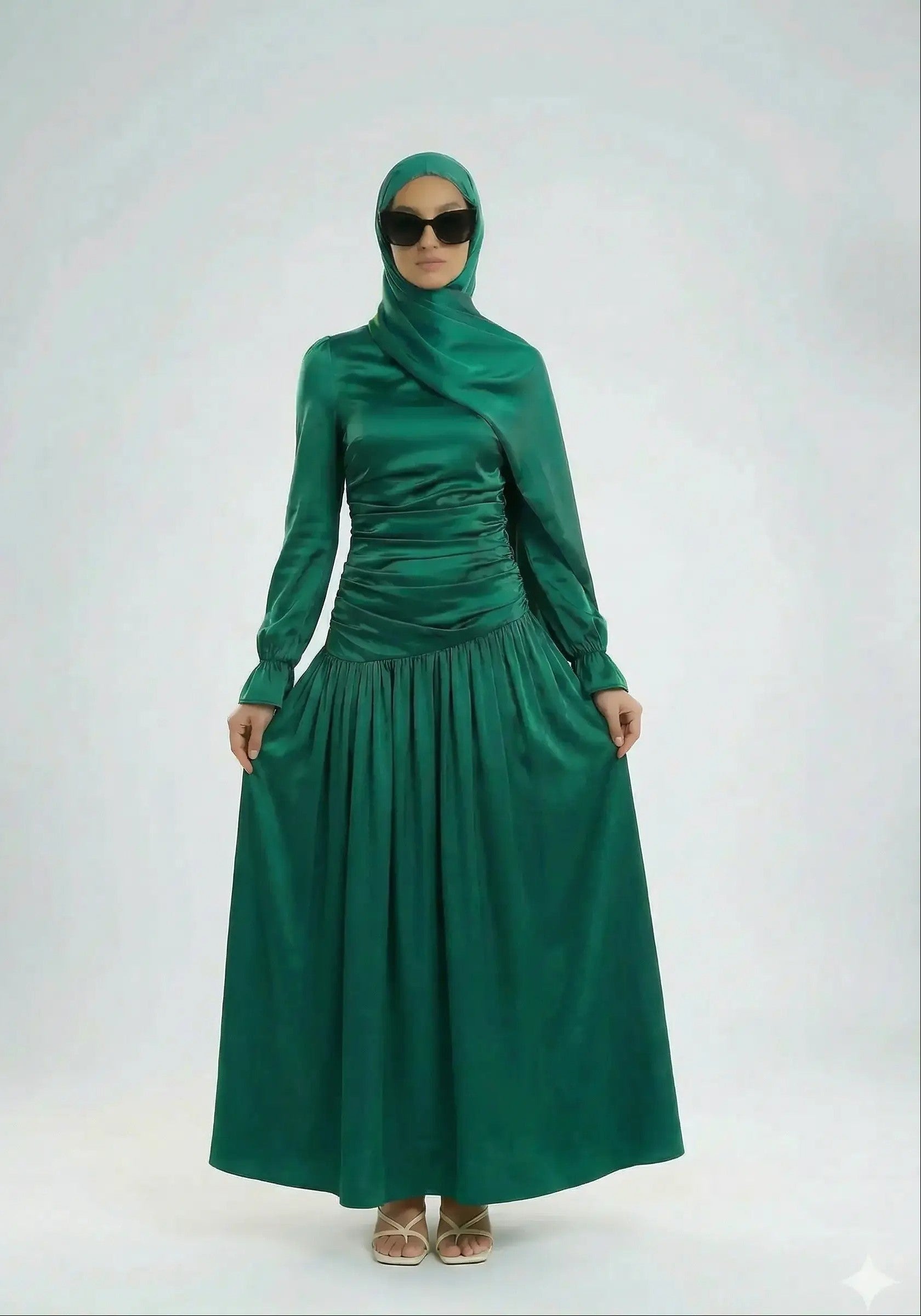 Luna_dress_front_view emerald green