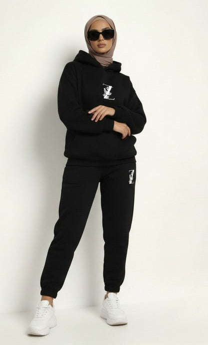 black  Hoodie + Joggers Zarella set on a hijab model