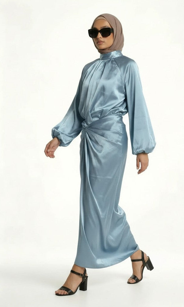 hijab model wearing Olivia Two Piece Dress front side view