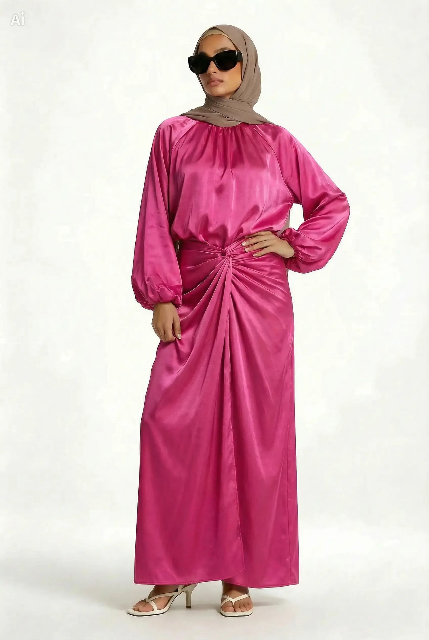 hijab model wearing Olivia Two Piece Dress front  view zarelladesign