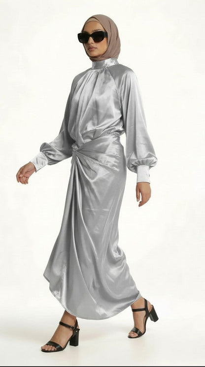  hijab model wearing Olivia Two Piece zarelladesign Dress front right side view   A