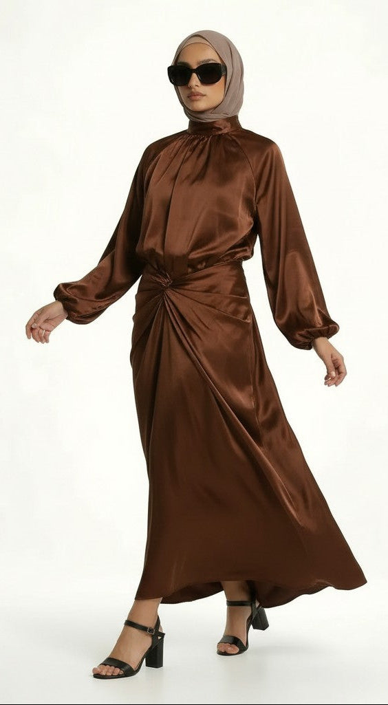  hijab model wearing Olivia Two Piece zarelladesign Dress front right side view zarelladesign