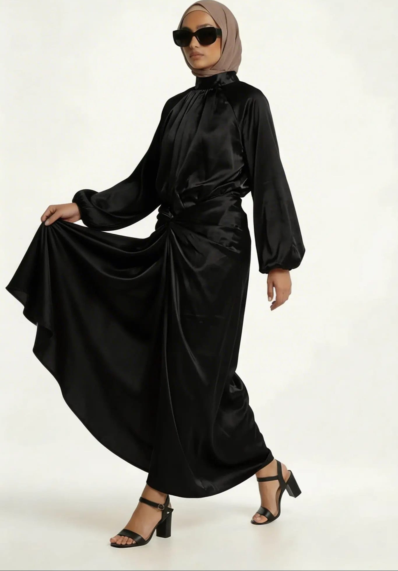  hijab model wearing Olivia Two Piece zarelladesign front left viewm