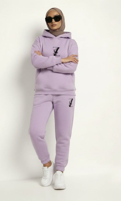 model rocking light purple Hoodie + Joggers Zarella set