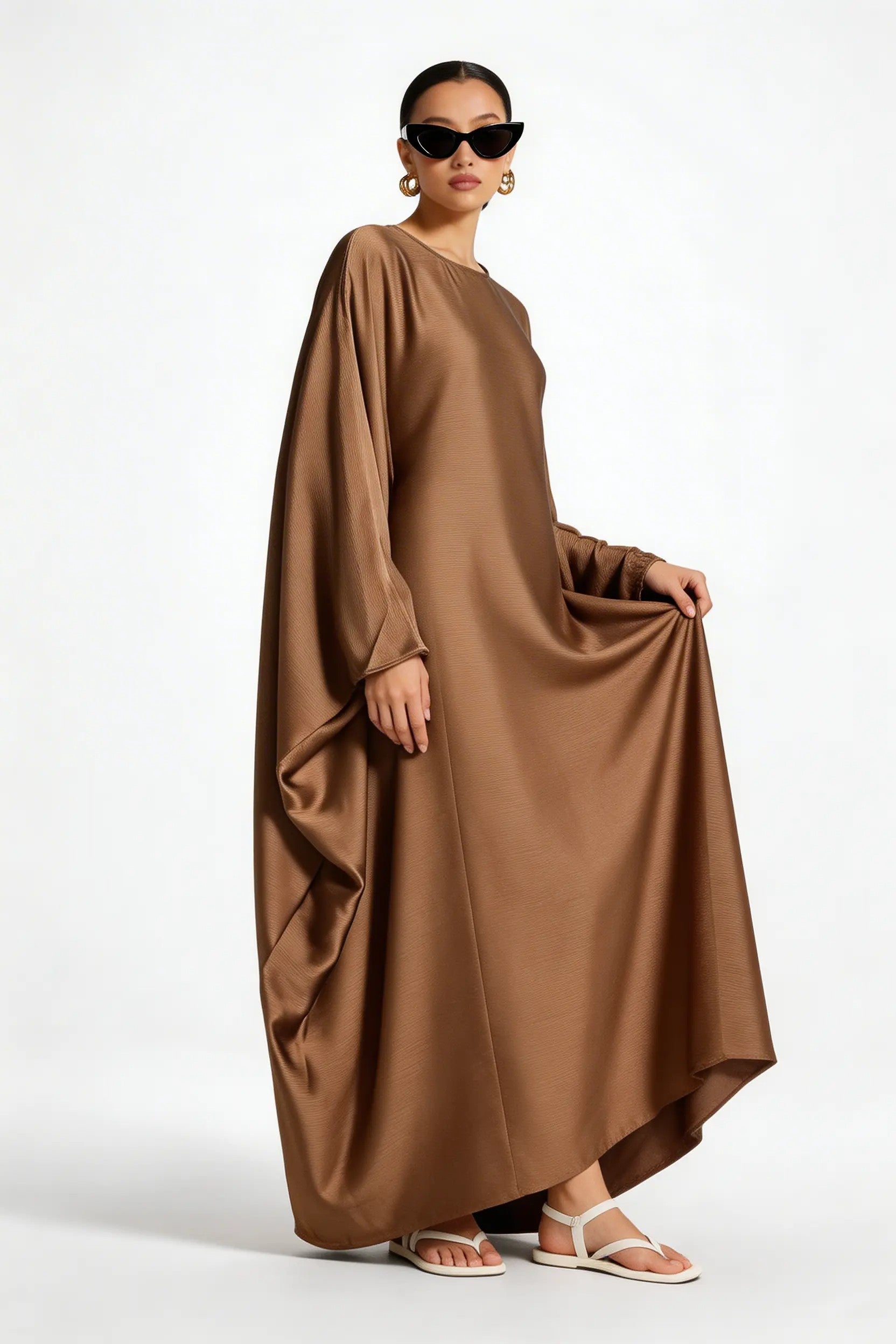 model wearing Kaftan dress front front side right view