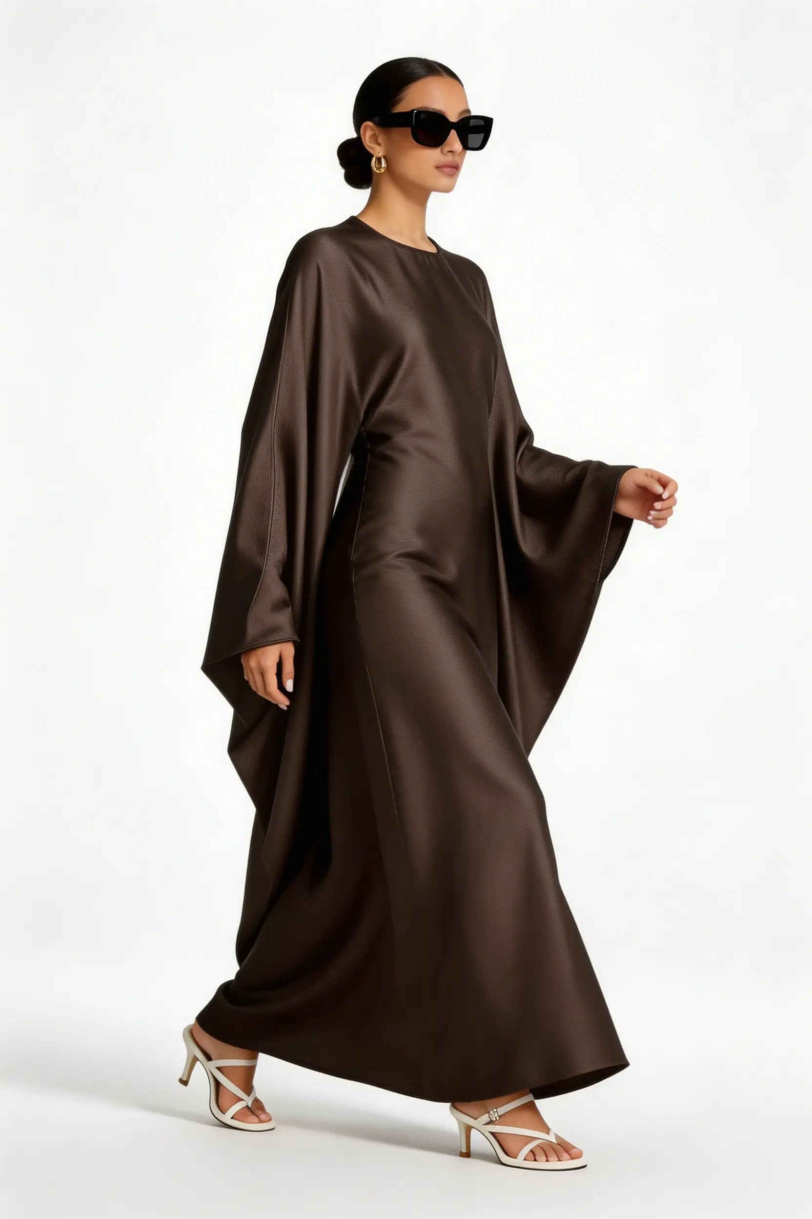model wearing Kaftan dress front right side view