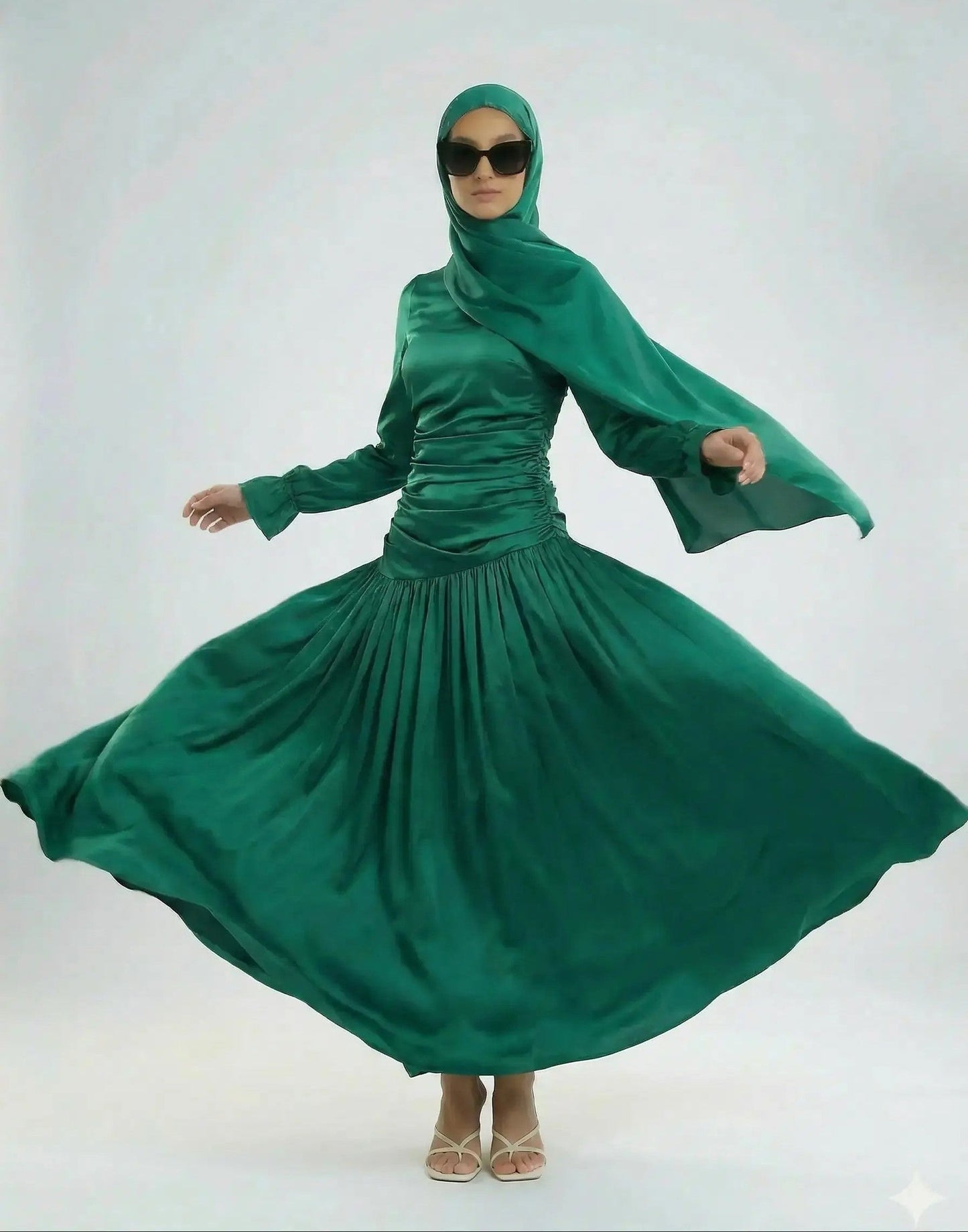 model wearing Luna dress elegant view