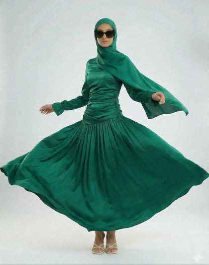 model wearing Luna dress elegant view