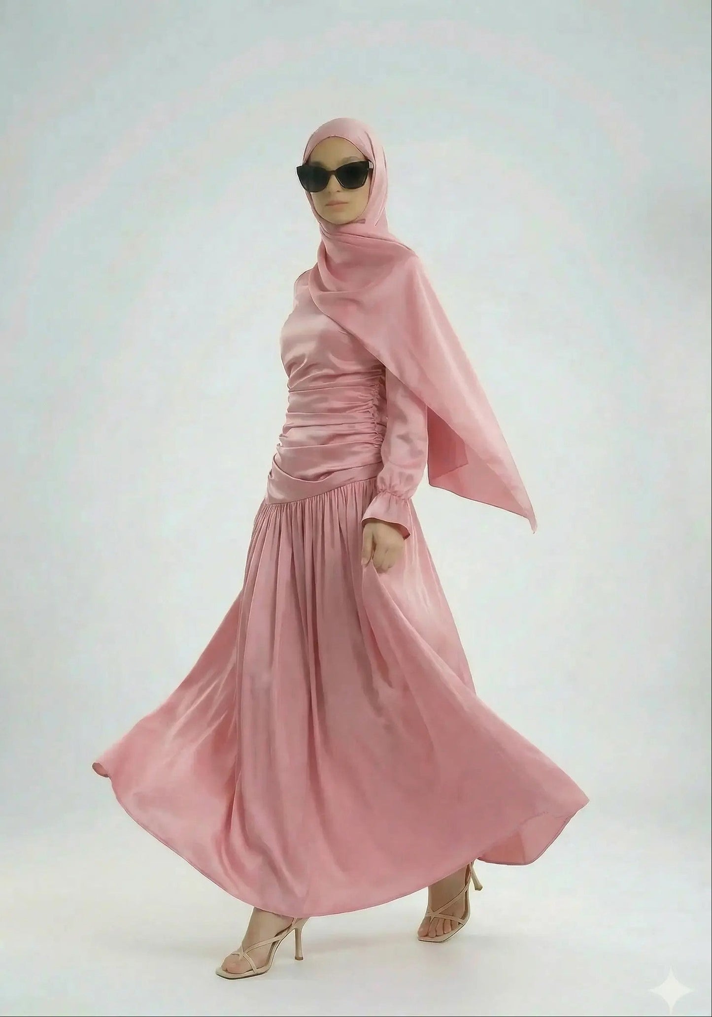 model wearing dusty pink Luna dress zarelladesign
